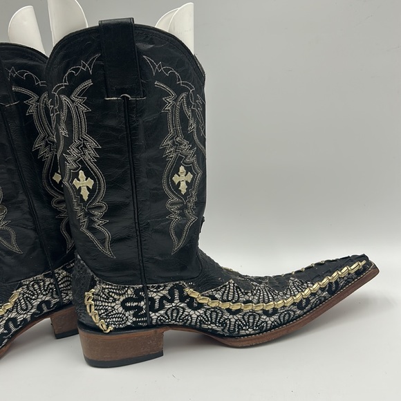 BOTAS 8 SEGUNDOS MENS SIZE 8 WESTERN COWBOY BLACK GOLD EMBROIDERED GRAPHIC BOOT - Picture 6 of 11